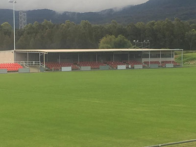 Covered grandstand overlooking the Macedonia Park football field